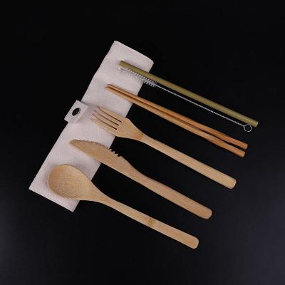 Bamboo camping & travel cutlery set
